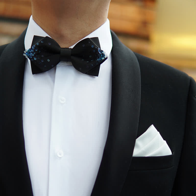 Men's Gradient Blue Sequin Pointy Bow Tie