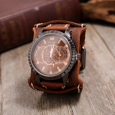 Men's Luxury Big Dial Bracelet Leather Watch