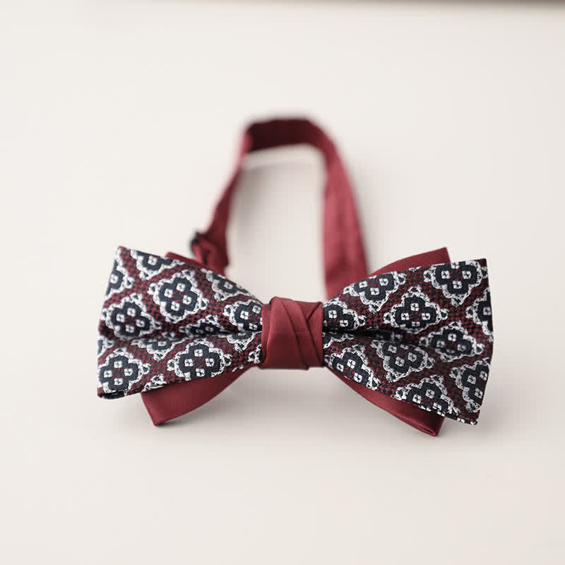 Men's Double Layers Striped Floral Colored Bow Tie