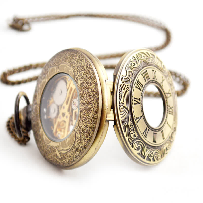 Classic Roman Numerals Antique Mechanical Pocket Watch