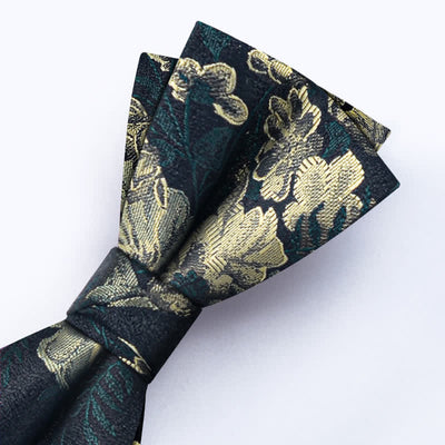 3Pcs Men's Dark Green Flower BowTie Necktie Set