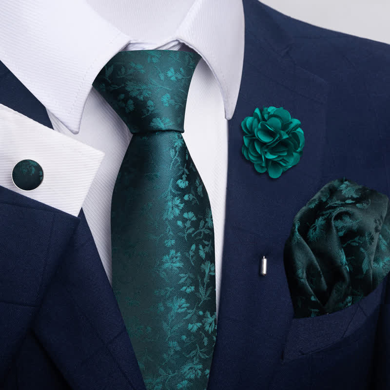 4Pcs Men's Gentle Dark Green Series Necktie Set