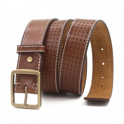 Men's British Style Hand-Stitched Perforated Leather Belt