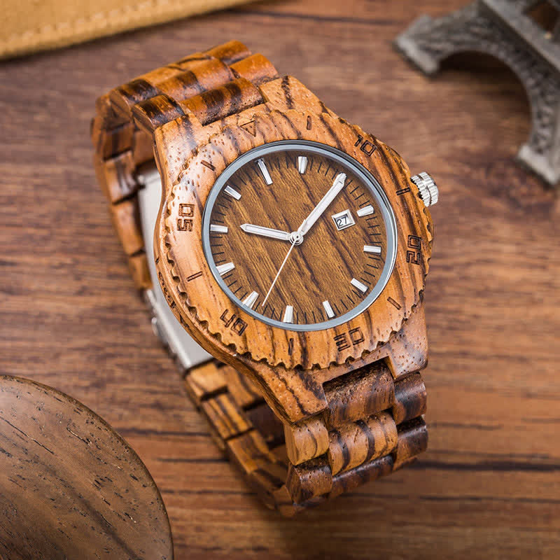 Men's Calendar Display Analog Quartz Wooden Watch