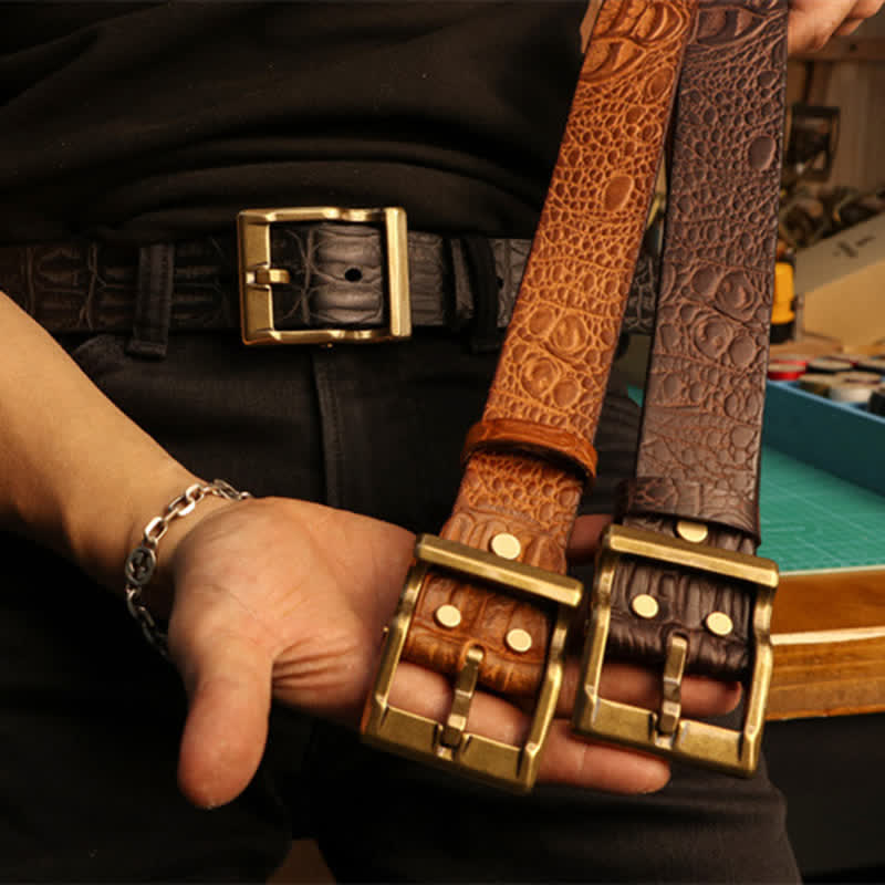 Men's Embossed Crocodile Skin Pattern Leather Belt