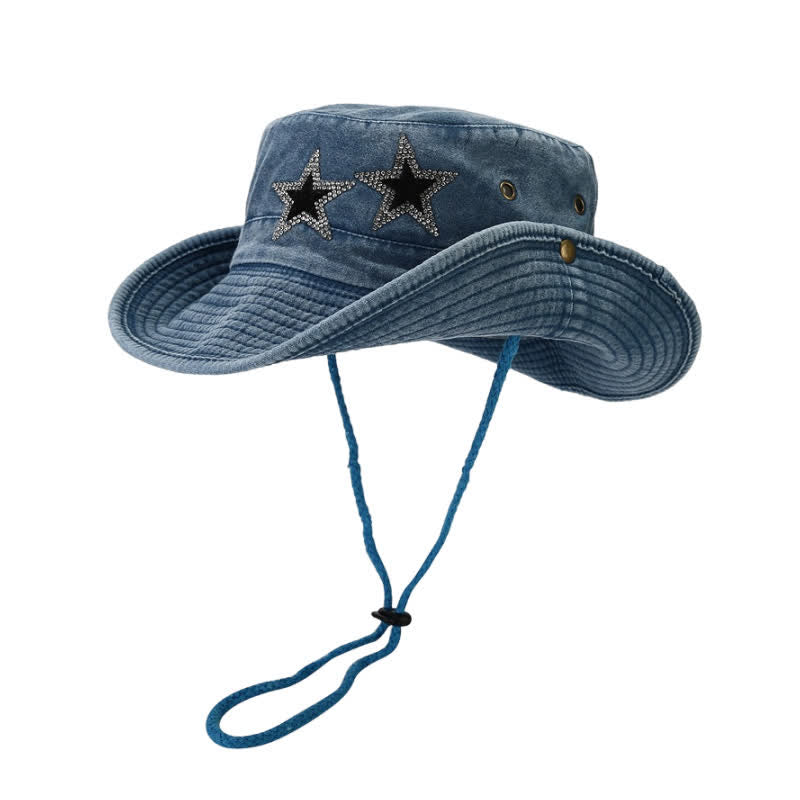 Unisex Rhinestones Star Cowboy Bucket Hat