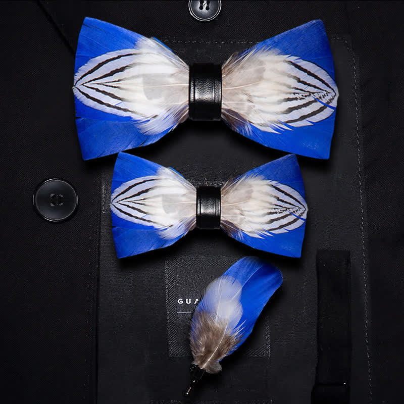 Blue & White Freedom Feather Bow Tie with Lapel Pin