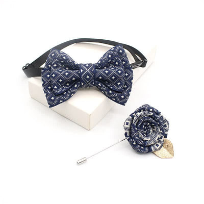 2Pcs Kid's Handmade Vintage Plaid Corsage Bow Tie Set