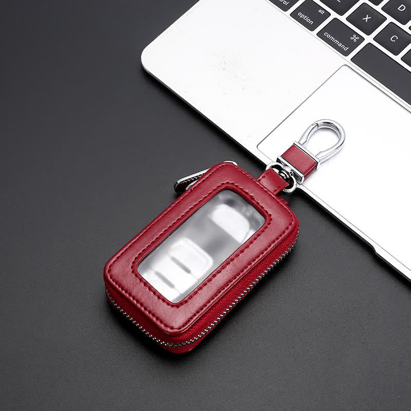 Convenient Transparent Window Zipper Leather Key Case