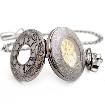 Hollow Rome Double Hunter Case Mechanical Pocket Watch