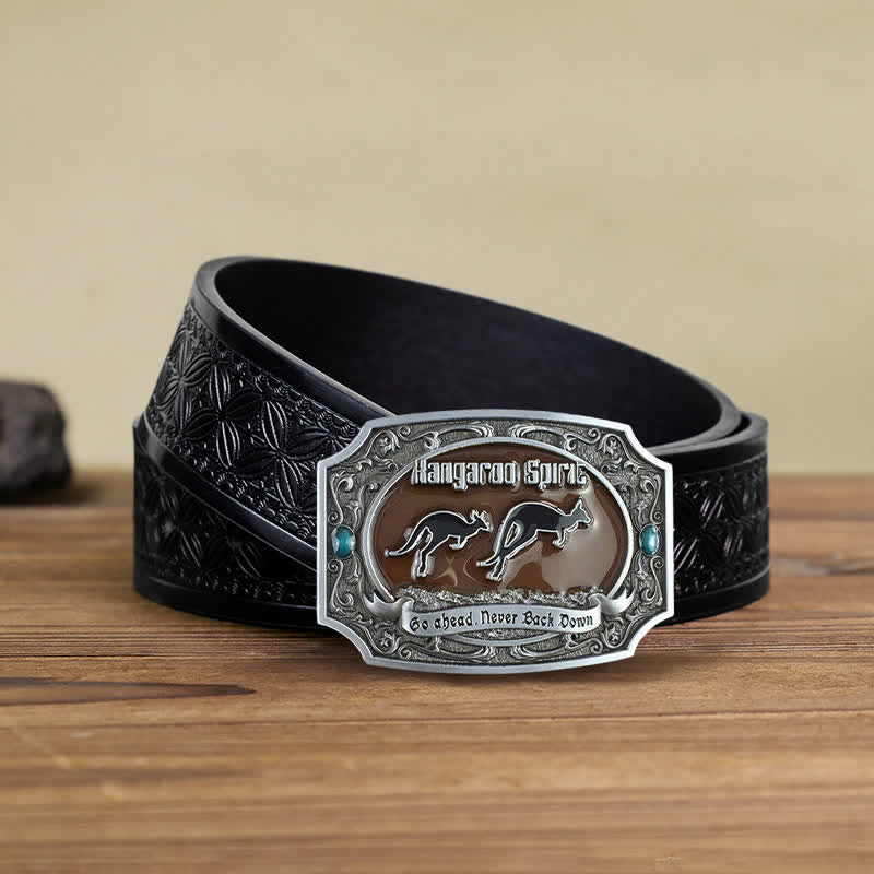 Men's DIY Kangaroo Western Wildlife Buckle Leather Belt