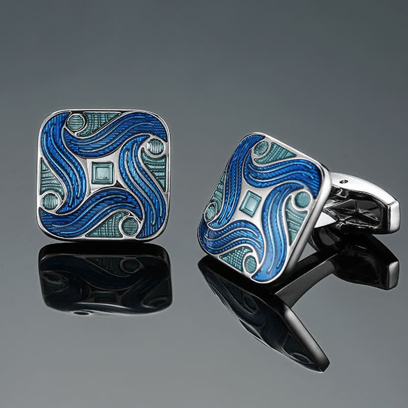 Men's Blue Series Enamel Square Cufflinks