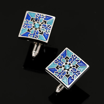 Men's Classic Blue Enamel Snowflake Cufflinks