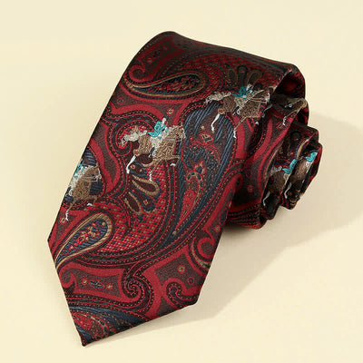 Men's Burgundy Horse Paisley Embroidery Necktie