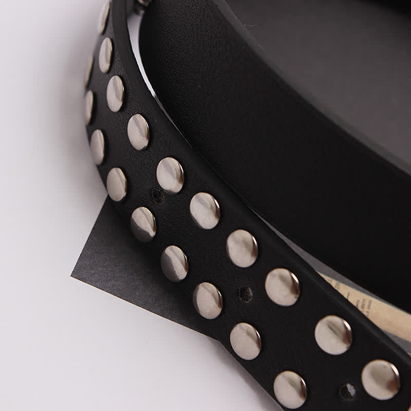 Women's Edgy Silver Rivets Carved Floral Leather Belt