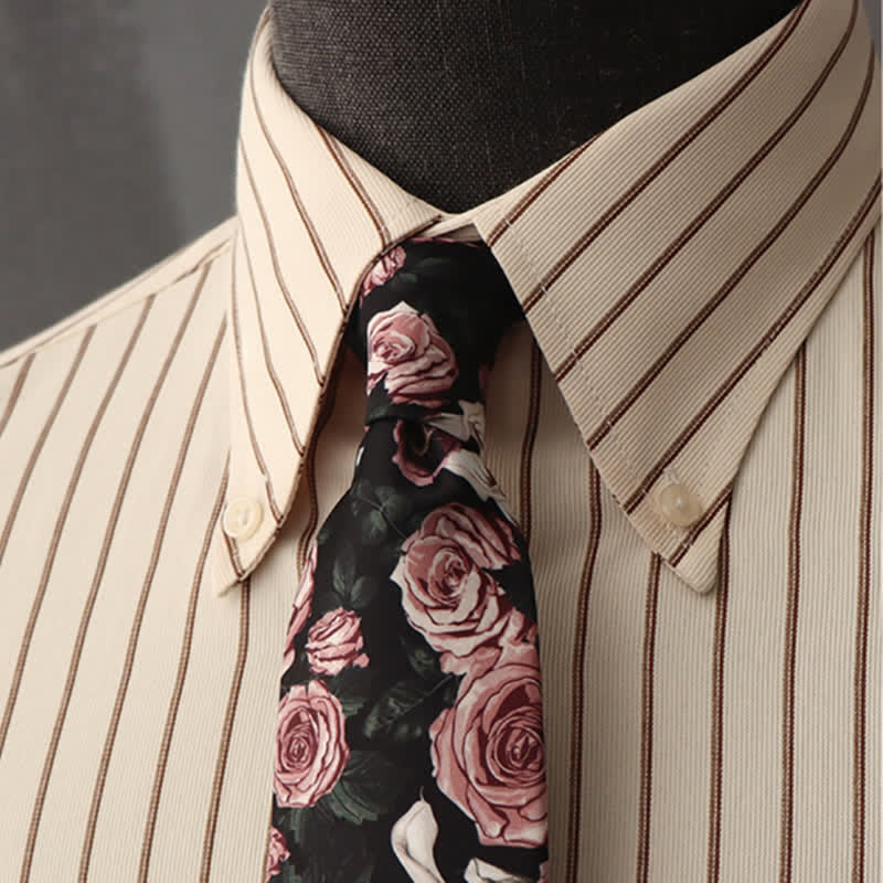 Men's Beautiful Pink Rose Fashion Print Necktie