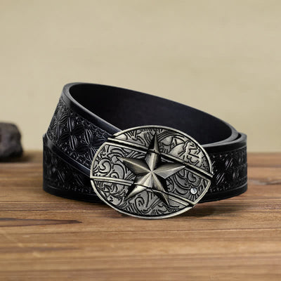 Men's DIY Pentagram Hidden Folding Knife Leather Belt