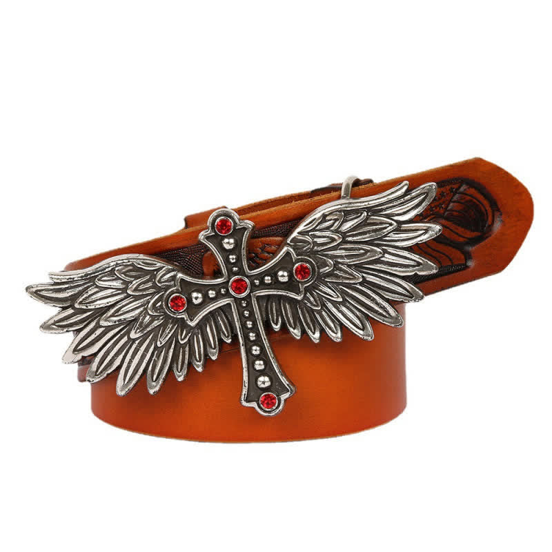 Men's Personality Winged Cross Buckle Leather Belt