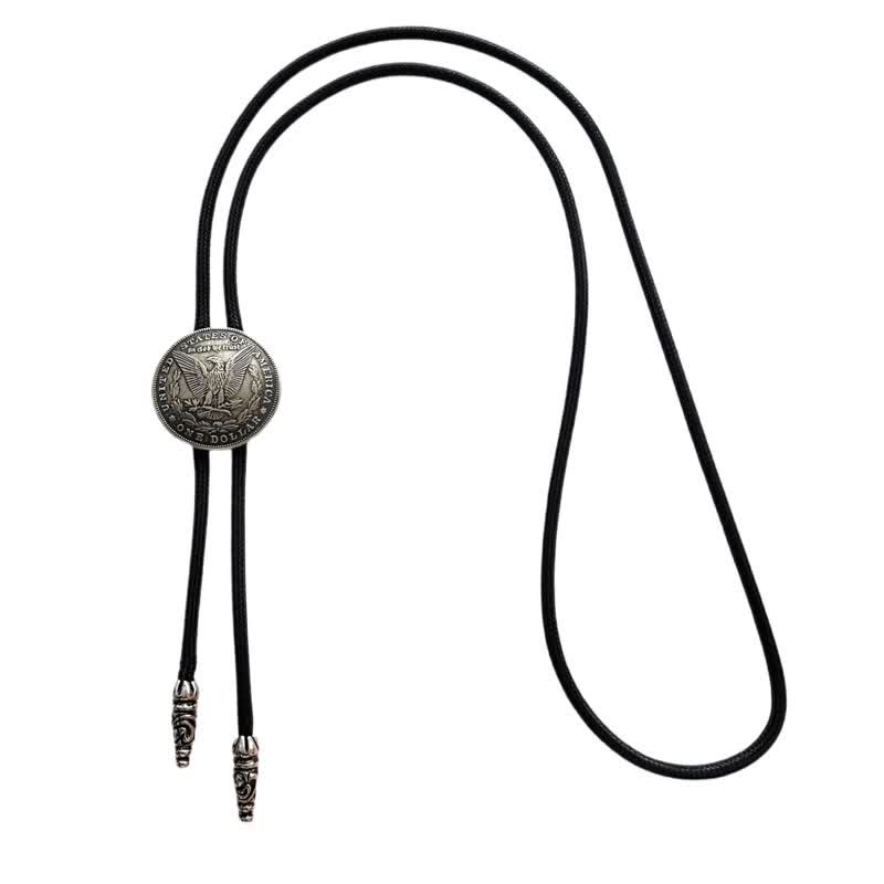 Round Flying Eagle Antique Silver Bolo Tie