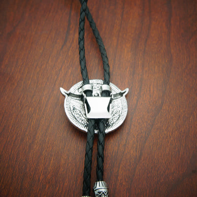 Cow Head Longhorn Bull Cowboy Leather Bolo Tie