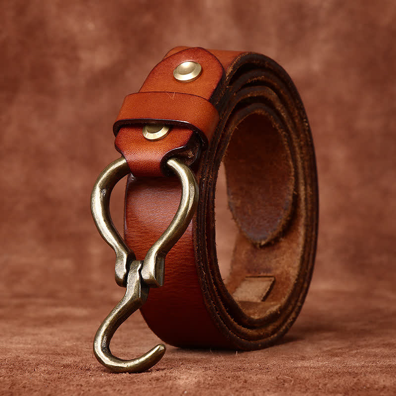 Men's Braided Brass Hook Buckle Cavalry Leather Belt