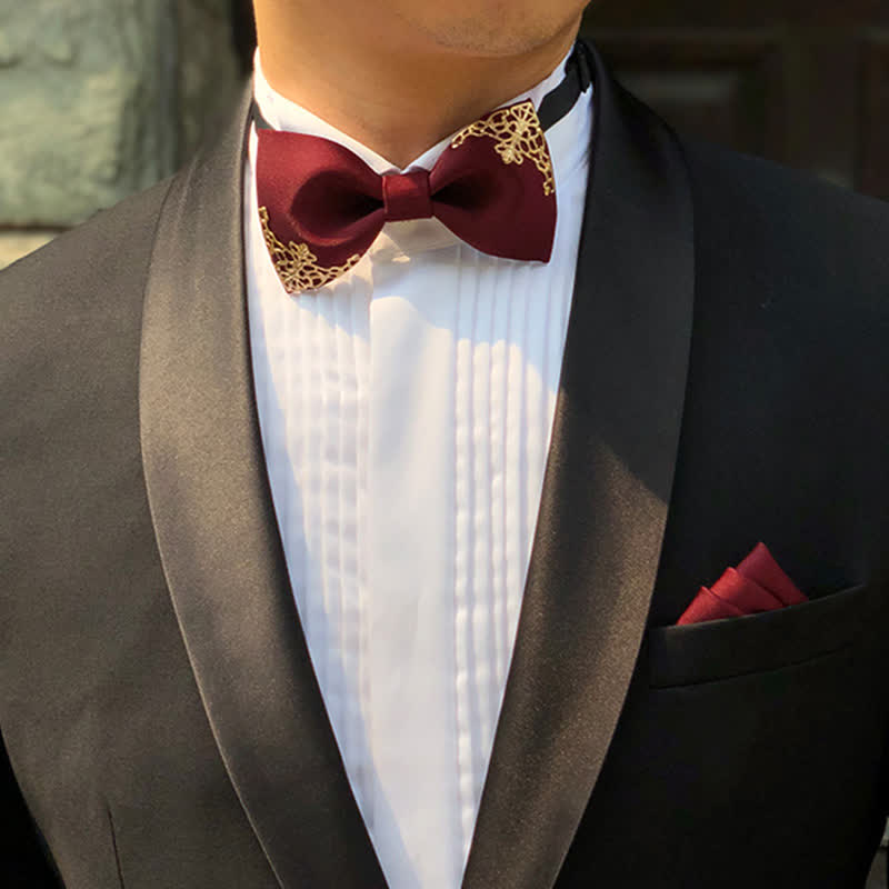 Men's Golden-Tipped Metal Wedding Bow Tie