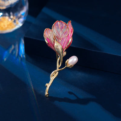 Women's Enamel Magnolia Flower Brooch