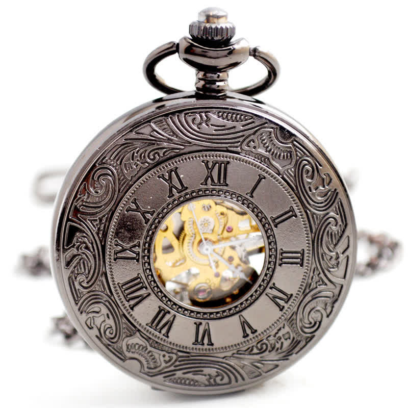 Hollow Rome Double Hunter Case Mechanical Pocket Watch