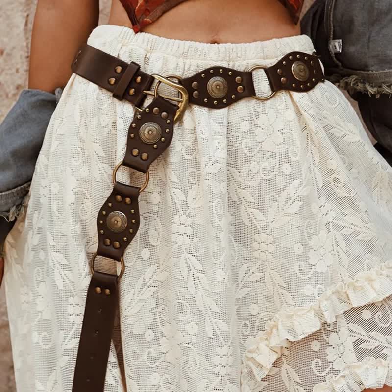 Women's Timeless Hollow Out Concho Rivets Leather Belt