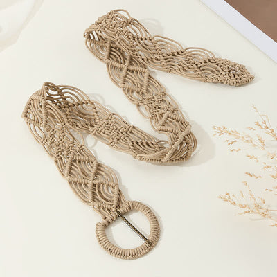 Women's Light Tan Boho Woven Buckle Belt