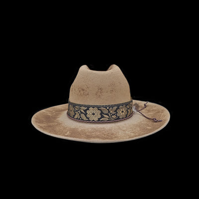 Jacquard Flower Decorative Feathers Wool Cowboy Hat