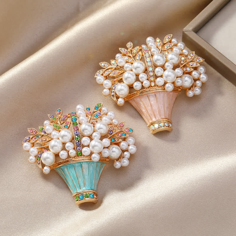 Women's Faux Pearls Flower Basket Brooch