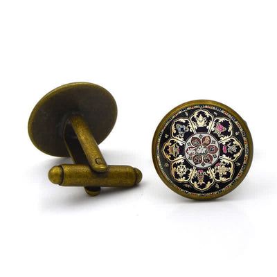 Men's Black Mandala Flower Glass Dome Cufflinks