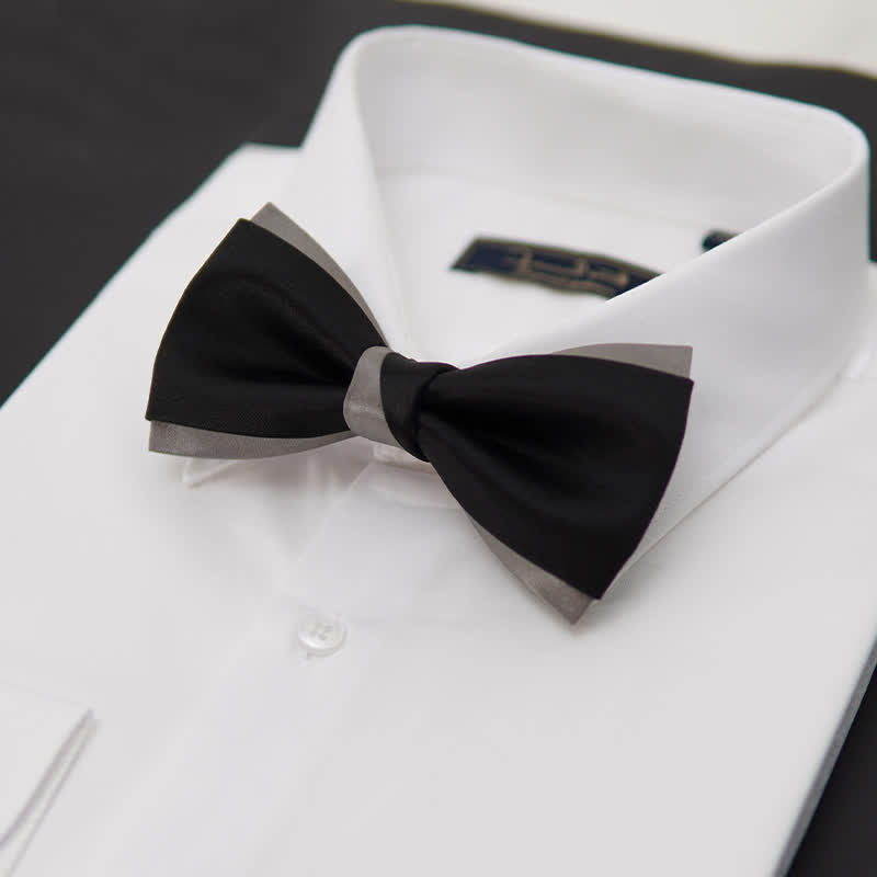Men's Modern Black & Silver Double Layered Bow Tie