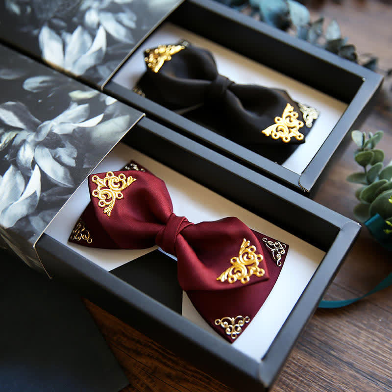 Men's Golden-Tipped Metal Wedding Bow Tie