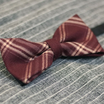 Men's Burgundy British Style Plaid Cotton Bow Tie