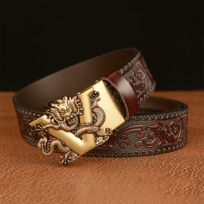 Men's Letter V Dragon Embossing Leather Belt