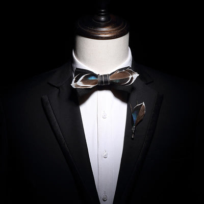 Kid's Black Mallard Duck Feather Bow Tie with Lapel Pin