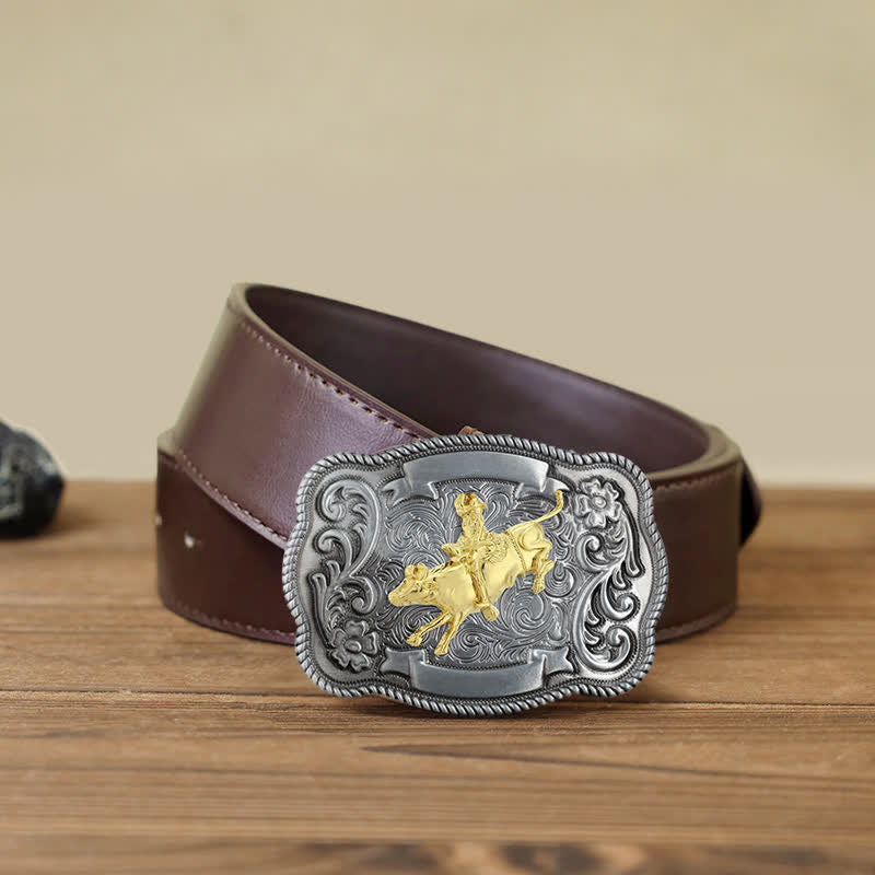 Men's DIY Gold Carving Animal Buckle Leather Belt