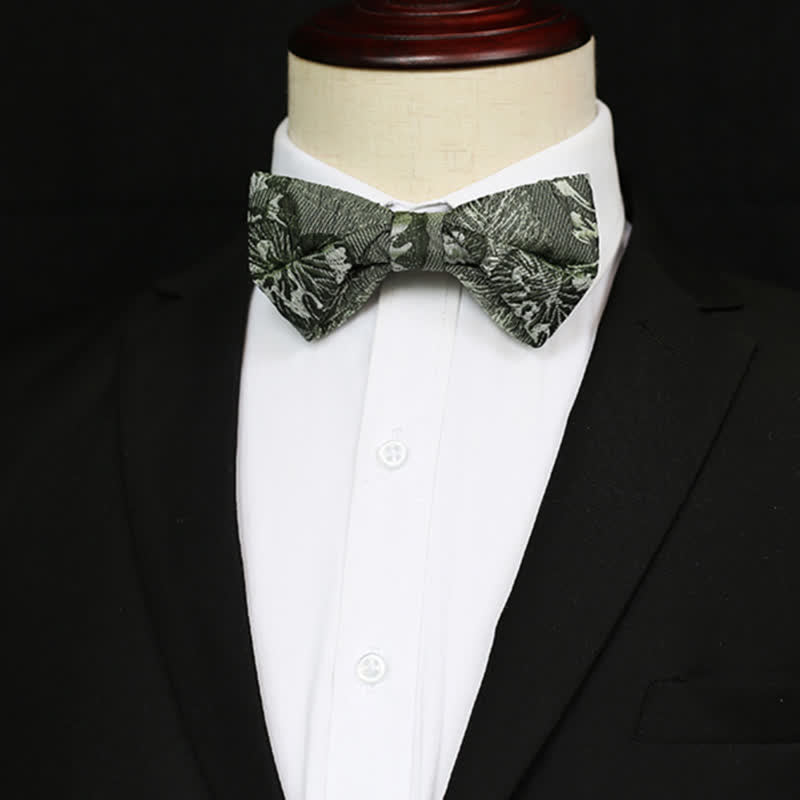 Men's Quiet Peaceful MediumSeaGreen Floral Bow Tie