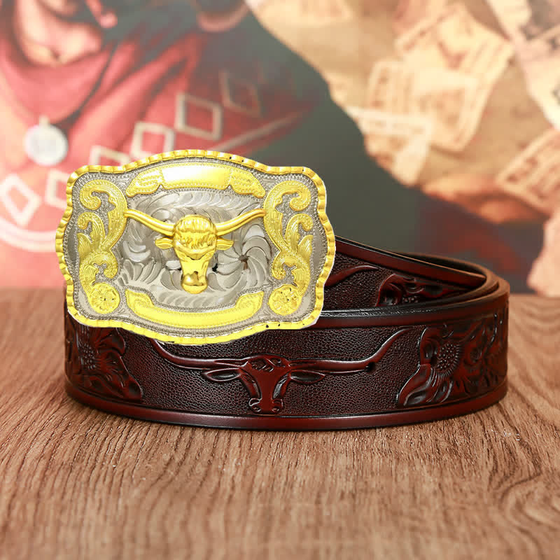 Men's Gold Bull Fighting Attitude Leather Belt