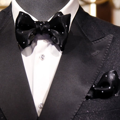 Men's Romantic Black & White Polka Dots Bow Tie