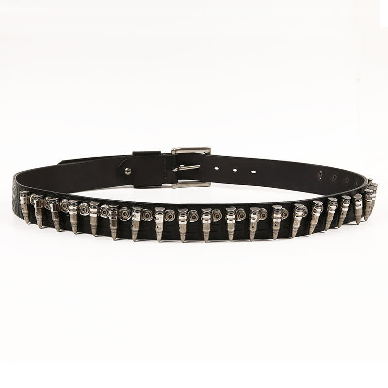 Men's Decorative Bullet Rivets Crocodile Pattern Leather Belt