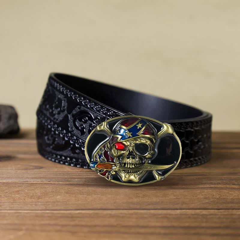 Men's DIY Pirate Skull Buckle Leather Belt