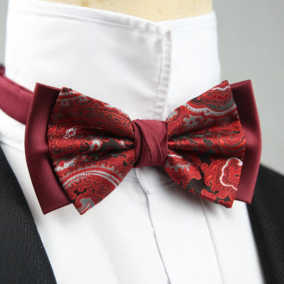 Men's Paisley Floral Double Layers Groomsmen Bow Tie