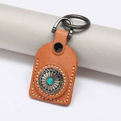 Charming Boho Flower Turquoise Leather Keychain