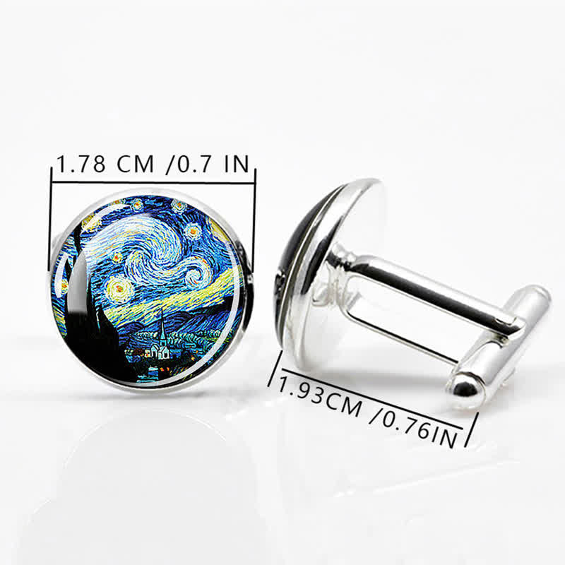 Men's Art Oil Painting Glass Dome Cufflinks