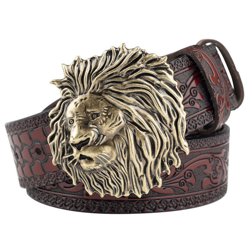Lion Head Embossed Office Wear Leather Belt