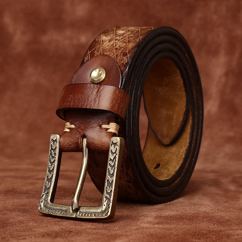 Designed Vintage Embossed Diamond Leather Belt