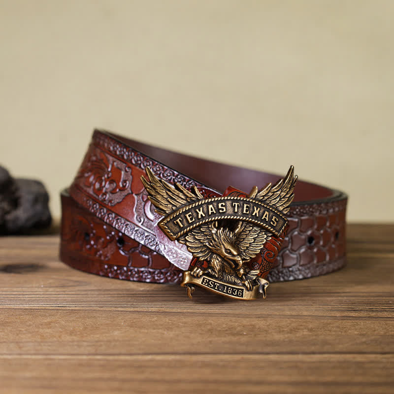 Men's DIY Retro Western Texas Eagle Buckle Leather Belt